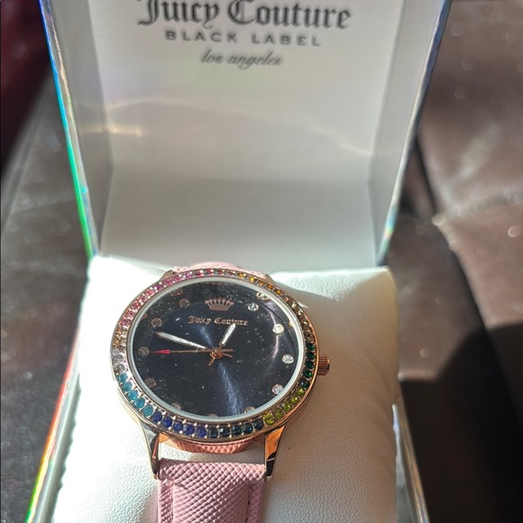 Juicy Couture Pink Strap Watch with Crystal Rose Gold & Colorful Gemstone Bezel - Picture 2 of 6